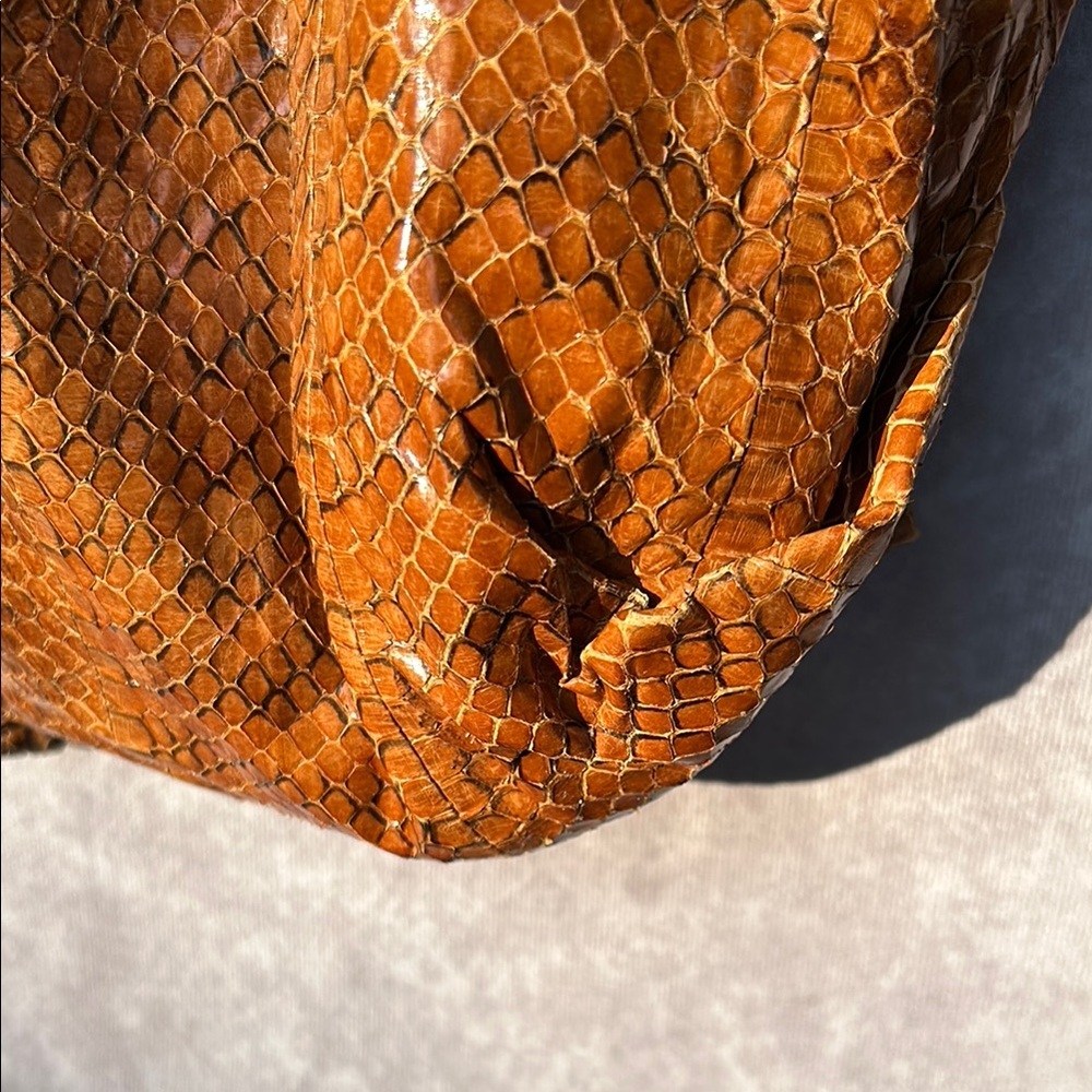 Vintage MAAN Brown Leather Snakeskin Textured Tote Bag GUC *defect* Suede Lining - Picture 7 of 15